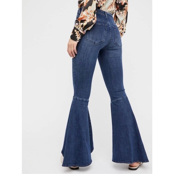 Free People Ruffle Flare Jeans Dark Blue Size 28 - Picture 3 of 9